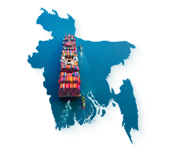 Bangladesh map with container ship
